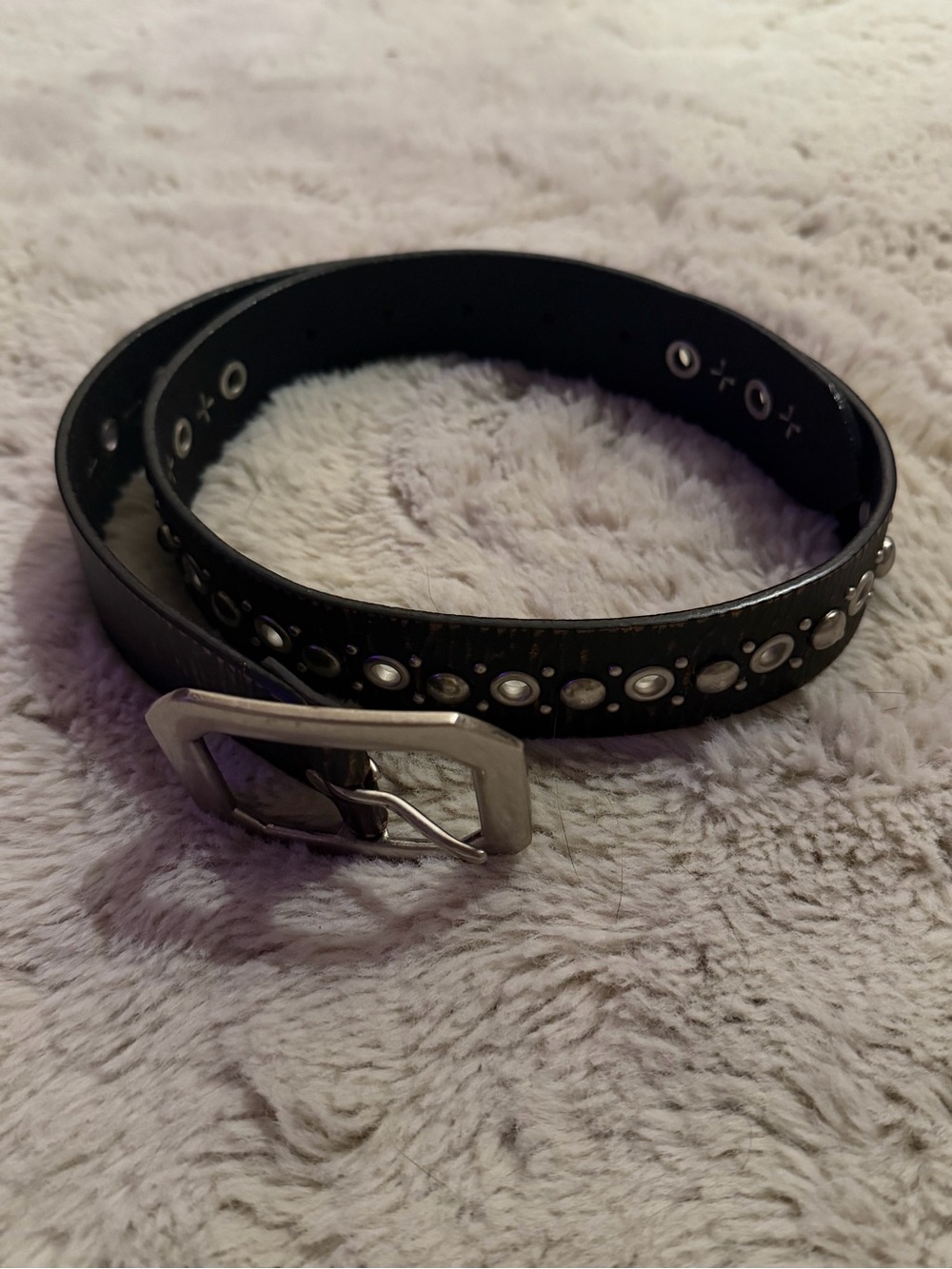 Black Studded Genuine Leather Belt with Silver Buckle - Women's Accessory